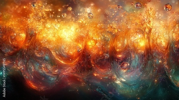 Fototapeta Vibrant cosmic explosion with fluid streams and ethereal floating orbs