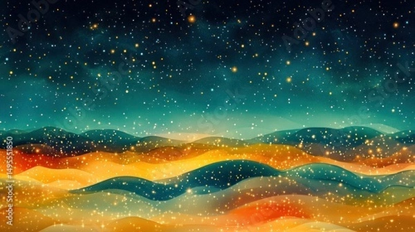 Fototapeta Whimsical Starscape: An Abstract Landscape of Celestial Dreams and Shimmering Light
