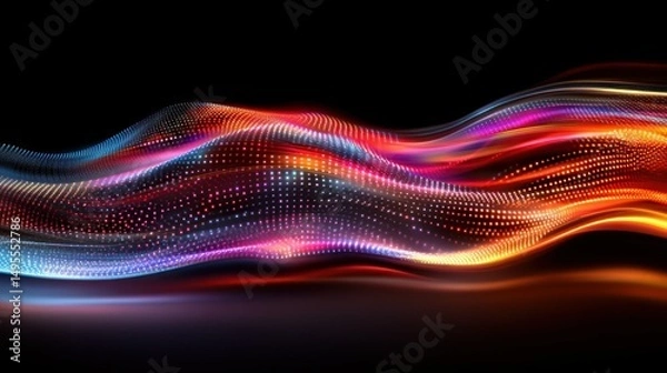 Fototapeta Abstract digital wave with vibrant light trails and dynamic particle flow
