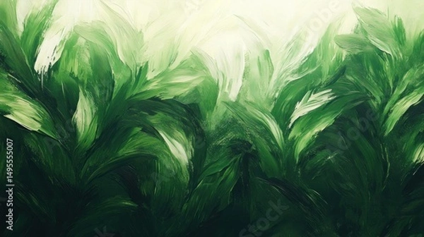 Fototapeta Verdant Cascade: An Abstract Composition in Shades of Green and White