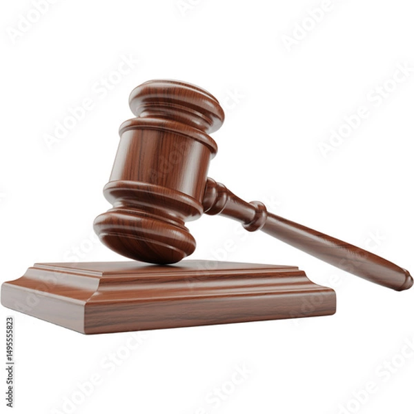 Fototapeta Wooden judge gavel on sound block PNG Image, Gavel isolated on transparent background, Gavel illustration 
