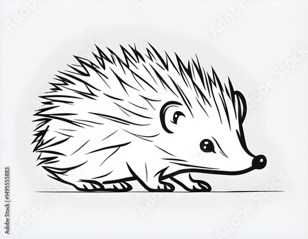 Fototapeta Hedgehog simple hand drawing line art style white background