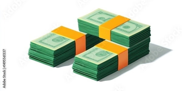 Obraz Stacks of green money with orange bands