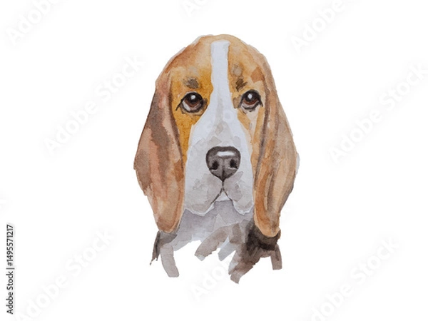 Obraz Watercolor portrait of a beagle. Hunting dog breeds. Illustration with a pet. A hound developed in Britain  