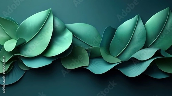 Fototapeta Elegant teal leaves cascading in an abstract botanical arrangement design
