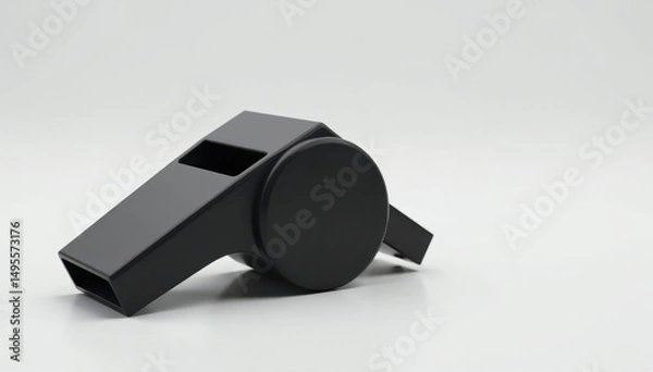 Fototapeta Classic black plastic whistle, simple design, clean background, black and white, monochrome, coaching