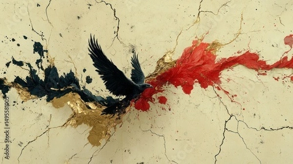 Fototapeta Raven's Descent,A dynamic illustration of freedom, contrast, and transformation
