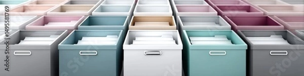 Obraz Organized office space with colorful file boxes creating a tidy work environment