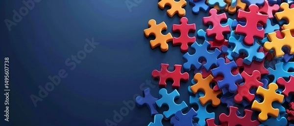 Fototapeta On April 2 World Autism Awareness Day, a banner card greeting card poster with plenty space against dark backdrop, Generative AI.