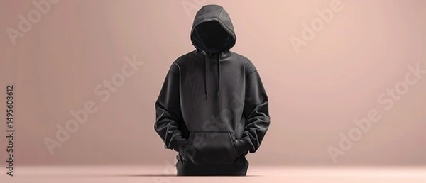Fototapeta Large and black hooded sweater with space for an advertisement set against a plain colored backdrop, Generative AI.