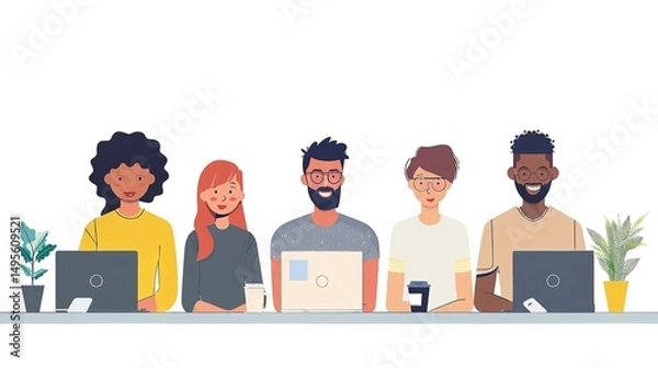 Fototapeta Group of leaders and professionals in business working in an office with background for text space, Generative AI.