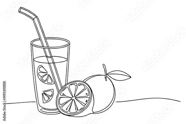 Fototapeta Glass of lemon water minimal line drawing