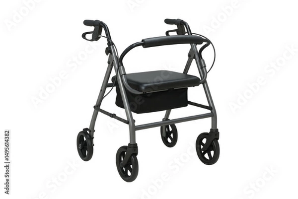 Fototapeta Empty modern walker with seat and storage basket on transparent background