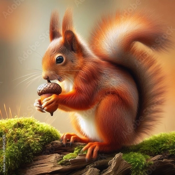 Obraz Squirrel’s its tail flicking contentedly
