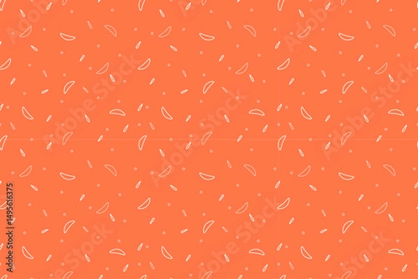 Obraz Beautiful seamless abstract pattern with white fruit slices, bubbles and seeds on an orange background. Background imitating  fruit drink or smoothie. For wallpaper, textiles, packaging, website.