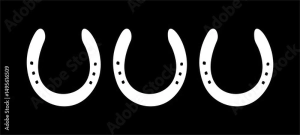 Fototapeta Horseshoe Symbol Vector Illustration. Set of Three on Black Background.