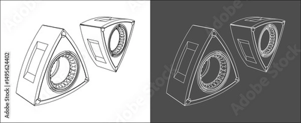 Fototapeta Isometric view rotary Engine Rotor 3d technical line drawing blueprint vector. isolated on transparent background