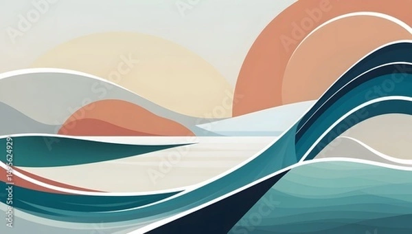 Fototapeta Abstract Seascape Artwork with Waves and Coastal Elements Design