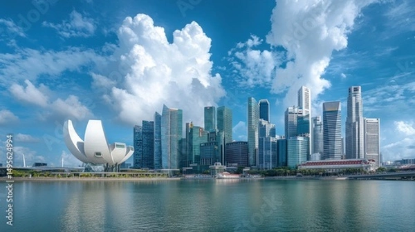 Obraz Singapore skyline panorama under a vibrant sky.  Modern architecture lines a tranquil harbor