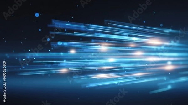 Fototapeta Dynamic blue light streaks create a sense of motion and speed against a dark background, suggesting technology and energy.