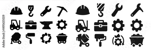 Fototapeta Construction and tools icons set showcasing various equipment essential for building activities