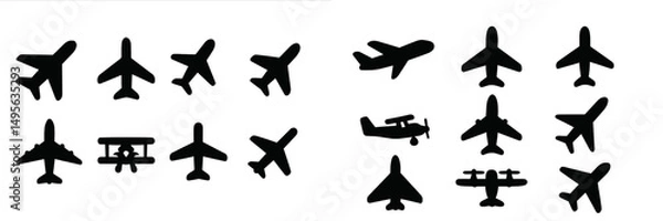 Fototapeta Various airplane silhouettes showcasing different aircraft types against a simple background