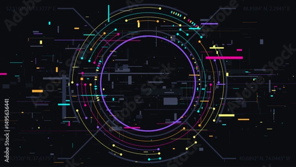 Obraz Futuristic Cyberpunk Tech Background. Neon Color Digital Technology Banner