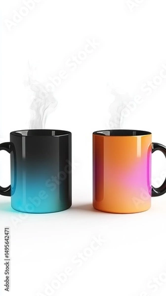 Obraz Two Colorful Mugs with Steam