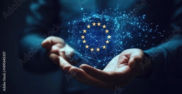 Obraz Hands holding a digital EU symbol