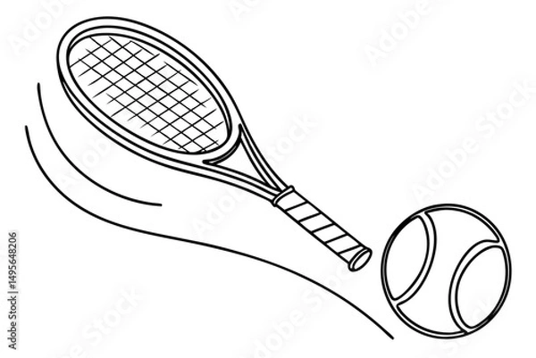 Fototapeta Simple tennis racket drawing in line sketch style