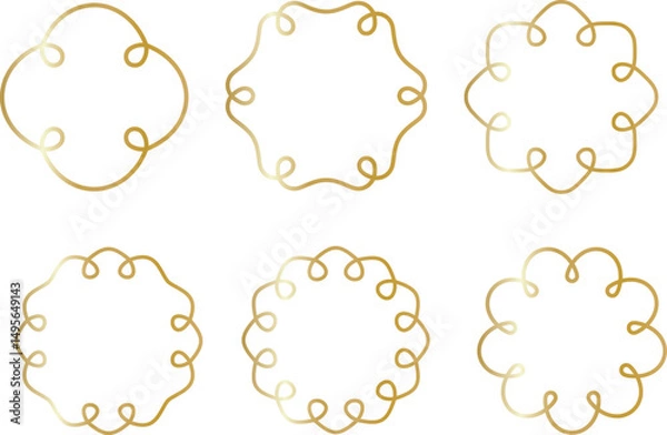 Fototapeta Golden Scallop wavy border frame. Vector line wave edge frame. Doodle retro squiggle decorative edge