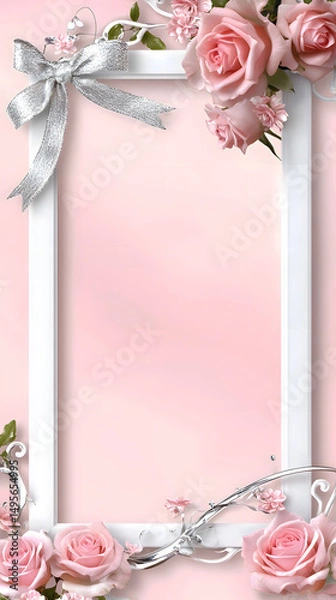 Fototapeta A delicate composition of a framed rose arrangement, displaying a romantic charm, creating a soft, elegant atmosphere.