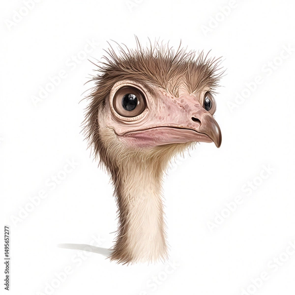 Fototapeta A striking digital portrait showcasing the unique features of an ostrich.