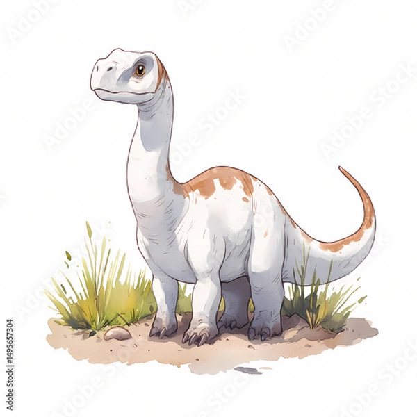 Fototapeta A charming depiction of a baby dinosaur surrounded by lush grass evoking a sense of wonder.
