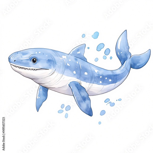 Fototapeta A charming blue shark glides through the ocean showcasing its vibrant colors in a lively underwater setting.
