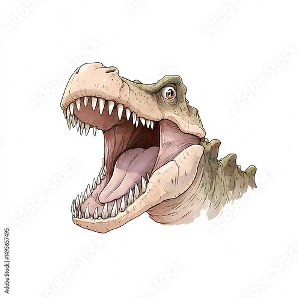 Fototapeta A fierce dinosaur roars showcasing its ferocious nature in a fantastical world.