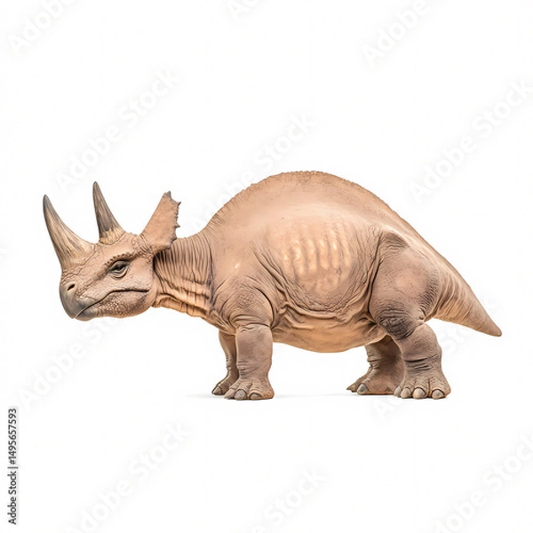 Fototapeta A playful Triceratops figure sparks imagination in a vibrant indoor dinosaur exhibit.