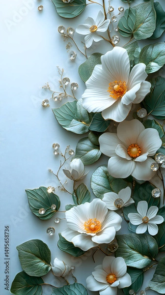 Fototapeta Elegant floral arrangement with delicate, sculptural details and pastel colors, offering a sense of serenity and beauty.