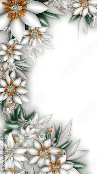 Fototapeta A sophisticated and stunning floral arrangement, showcasing delicate white blooms adorned with intricate gold accents. A visually captivating design that embodies elegance and artistry.