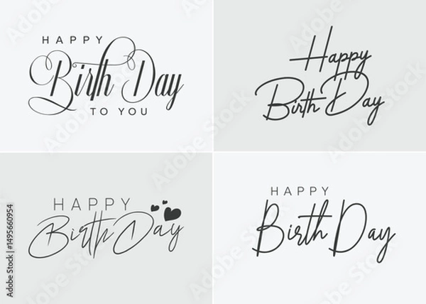 Fototapeta happy birthday typography black color vector design with birthday party element isolated on white background can be use for background, poster and template