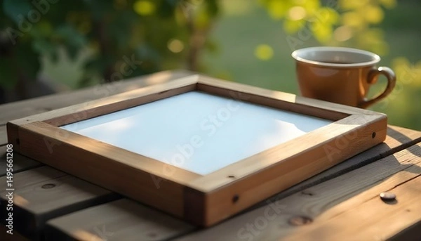 Obraz cup of coffee on wooden table