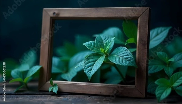 Obraz frame with green leaves