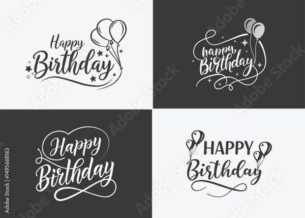 Fototapeta happy birthday typography black color vector design with birthday party element isolated on white background can be use for background, poster and template