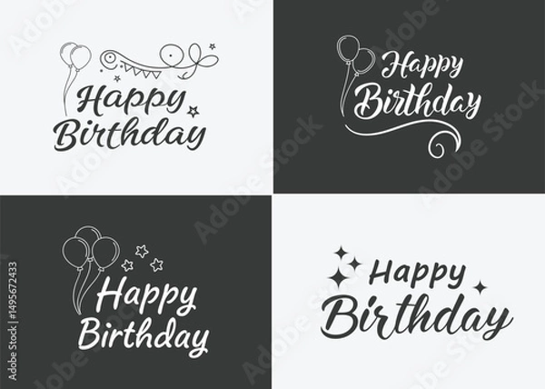 Fototapeta happy birthday typography black color vector design with birthday party element isolated on white background can be use for background, poster and template
