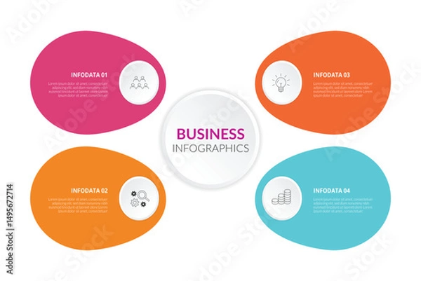 Fototapeta Infographic circle element template can be used for workflow layout, diagram, number options, web design. Infographic business concept with 4 option, parts, steps or processes.