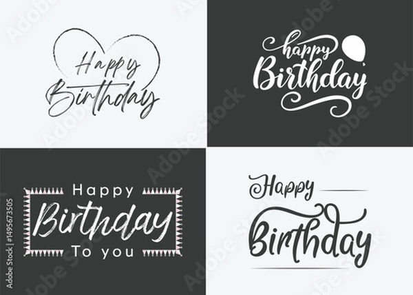 Fototapeta happy birthday typography black color vector design with birthday party element isolated on white background can be use for background, poster and template
