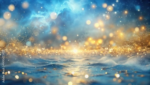 Fototapeta Celestial Sparkle A Dreamlike Landscape of Shimmering Gold and Azure Waters Under a Starry Sky