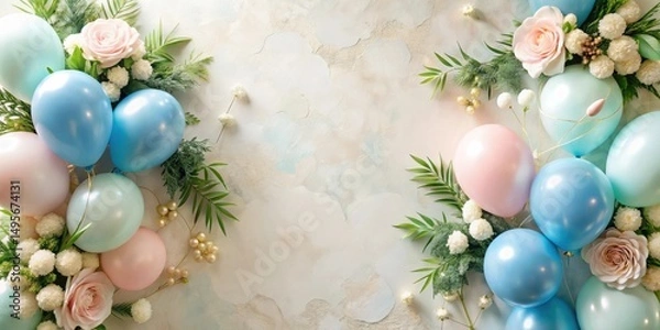 Obraz Pastel Balloons and Delicate Floral Arrangement on Textured Background