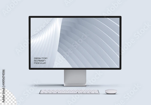 Fototapeta Desktop Computer Screen PC Monitor With Mouse and Keyboard Mockup