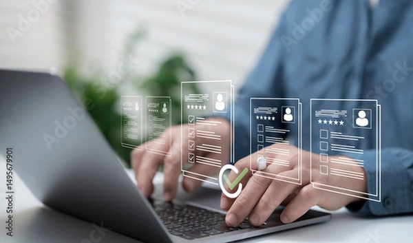 Fototapeta Digital Resume Evaluation and Candidate Checklist Interface